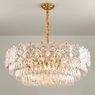 Clear Glass Crystal Gold Tiered Bedroom Drum Chandelier Image - 11