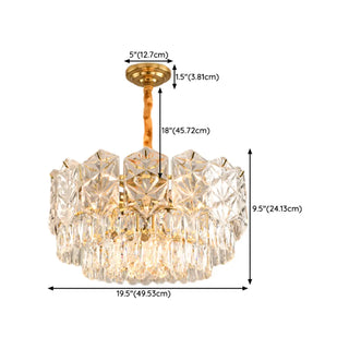 Clear Glass Crystal Gold Tiered Bedroom Drum Chandelier Image - 13