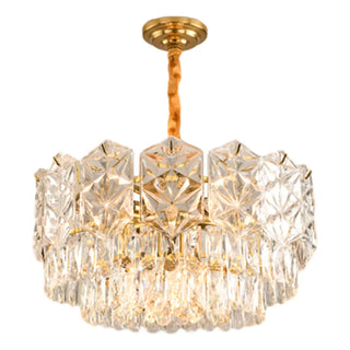 Clear Glass Crystal Gold Tiered Bedroom Drum Chandelier Image - 5
