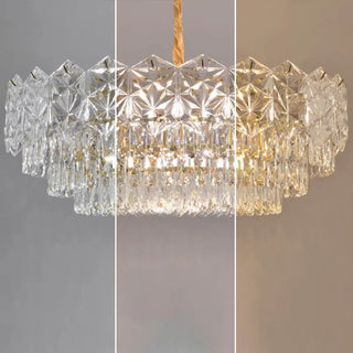 Clear Glass Crystal Gold Tiered Bedroom Drum Chandelier Image - 7