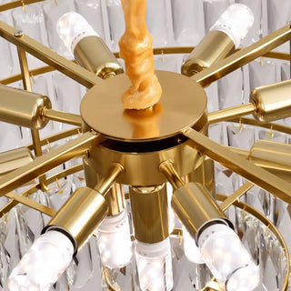 Clear Glass Crystal Gold Tiered Bedroom Drum Chandelier Image - 9