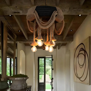 ZOWALA - Tire Rope Hallway 6-Light Black Farmhouse Chandelie Image - 1