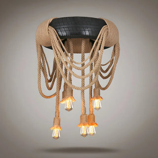 ZOWALA - Tire Rope Hallway 6-Light Black Farmhouse Chandelie Image - 2