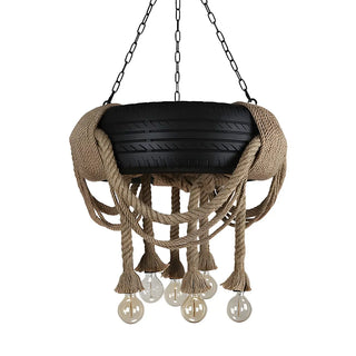 ZOWALA - Tire Rope Hallway 6-Light Black Farmhouse Chandelie Image - 3