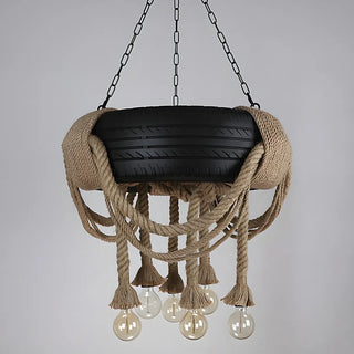 ZOWALA - Tire Rope Hallway 6-Light Black Farmhouse Chandelie Image - 5
