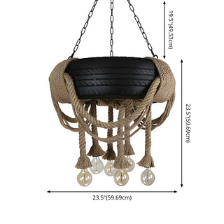 ZOWALA - Tire Rope Hallway 6-Light Black Farmhouse Chandelie #size
