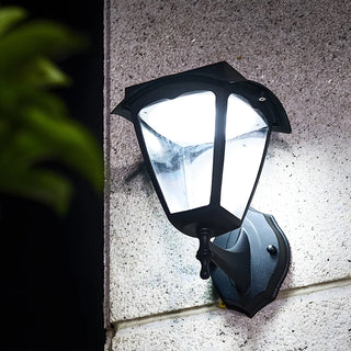 Traditional Glass Lantern Metal Solar Wall Light Black Image - 3