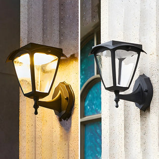 Traditional Glass Lantern Metal Solar Wall Light Black Image - 4