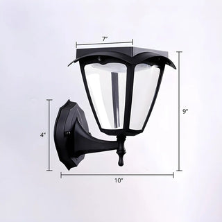Traditional Glass Lantern Metal Solar Wall Light Black #size