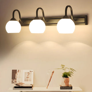 Simple Mini White Glass Globe Wall Vanity Light 3-Bulb Zawala Image - 1