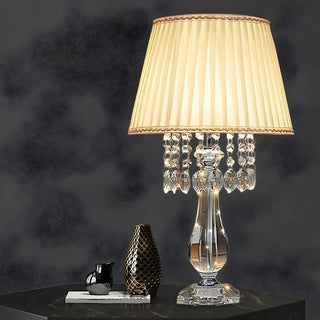 ZOWALA - Elegant Fabric Pleated Shade Crystal Decor Table Lamp Image - 11