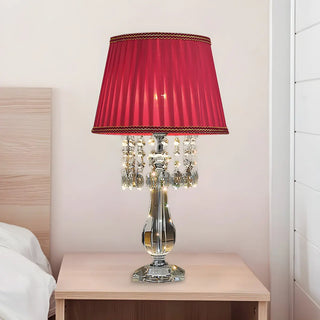 ZOWALA - Elegant Fabric Pleated Shade Crystal Decor Table Lamp Image - 5