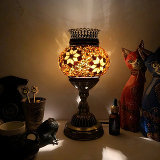 ZOWALA - Traditional Bronze Glass Lantern Table Lamp Image - 2