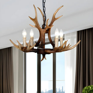 ZOWALA - Antler Candle Resin Brown Dining Room Farmhouse Chandelier Image - 1