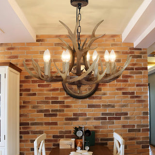 ZOWALA - Antler Candle Resin Brown Dining Room Farmhouse Chandelier Image - 2
