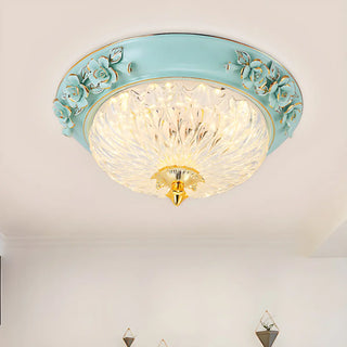 ZOWALA - Elegant Glass Carved Floral Flush Mount Ceiling Light Image - 1
