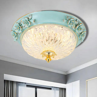 ZOWALA - Elegant Glass Carved Floral Flush Mount Ceiling Light Image - 2
