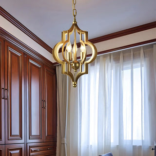 ZOWALA - Hollowed Lantern Gold Metal 3-Light Foyer Chandelier Image - 1