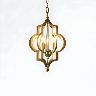 ZOWALA - Hollowed Lantern Gold Metal 3-Light Foyer Chandelier Image - 2