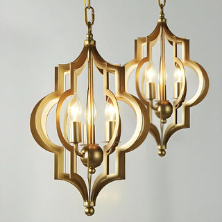 ZOWALA - Hollowed Lantern Gold Metal 3-Light Foyer Chandelier Image - 4