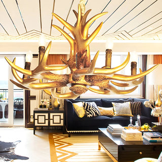 ZOWALA - Traditional Gold Resin Antler Chandelier Image - 2