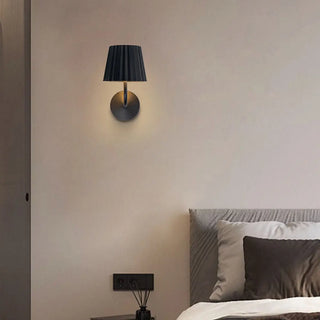 Classic Bedroom Black Pleated Metal Wall Sconce Zawala Image - 2