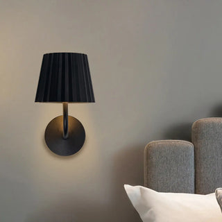 Classic Bedroom Black Pleated Metal Wall Sconce Zawala Image - 3