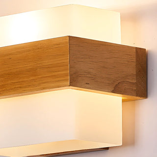 Trendy Square Wood and Glass Bedroom Wall Sconce Zawala Image - 12