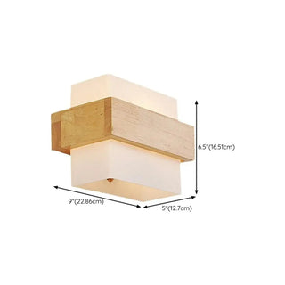 Trendy Square Wood and Glass Bedroom Wall Sconce Zawala #size