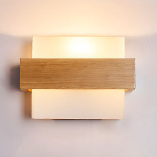 Trendy Square Wood and Glass Bedroom Wall Sconce Zawala Image - 5