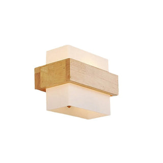 Trendy Square Wood and Glass Bedroom Wall Sconce Zawala Image - 7