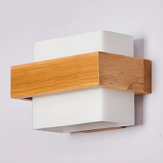 Trendy Square Wood and Glass Bedroom Wall Sconce Zawala Image - 8