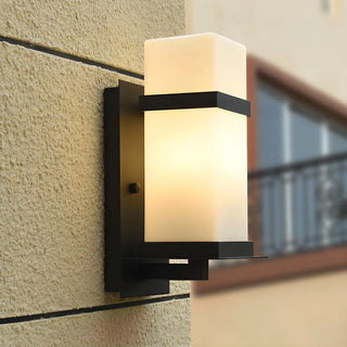 ZOWALA - Trendy Cuboid White Glass Metal Outdoor Wall Light Image - 3