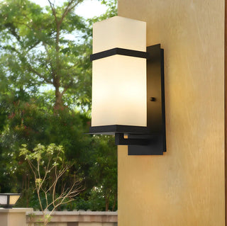 ZOWALA - Trendy Cuboid White Glass Metal Outdoor Wall Light Image - 4