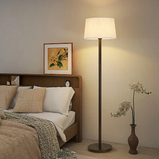 Trendy White Cylinder Walnut Metal Floor Lamp Zawala Image - 2