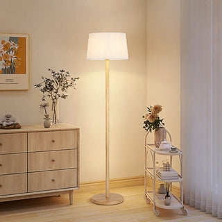 Trendy White Cylinder Walnut Metal Floor Lamp Zawala Image - 3