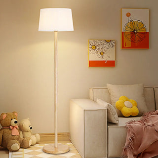 Trendy White Cylinder Walnut Metal Floor Lamp Zawala Image - 4