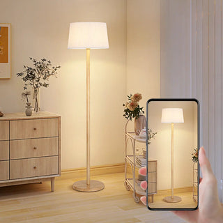 Trendy White Cylinder Walnut Metal Floor Lamp Zawala Image - 5
