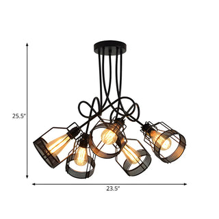 ZOWALA - Industrial Black Twisted Semi-Flush Mount Light 5-Light Image - 4