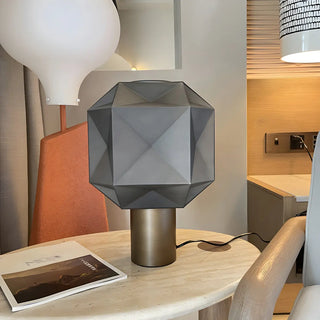 Stylish Gray Cylinder Base Geometric Shade Table Lamp Zawala Image - 11