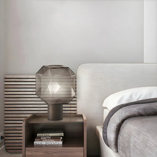 Stylish Gray Cylinder Base Geometric Shade Table Lamp Zawala Image - 4