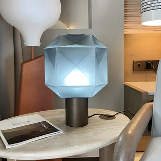 Stylish Gray Cylinder Base Geometric Shade Table Lamp Zawala Image - 5