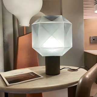 Stylish Gray Cylinder Base Geometric Shade Table Lamp Zawala Image - 6
