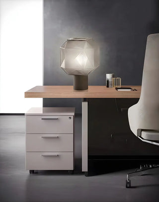 Stylish Gray Cylinder Base Geometric Shade Table Lamp Zawala Image - 7