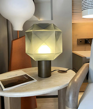 Stylish Gray Cylinder Base Geometric Shade Table Lamp Zawala Image - 8