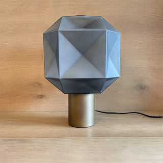 Stylish Gray Cylinder Base Geometric Shade Table Lamp Zawala Image - 9