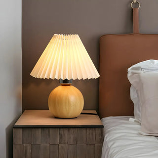 Simple Umbrella Pleated Wooden Globe Base Table Lamp Zawala Image - 1