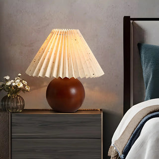 Simple Umbrella Pleated Wooden Globe Base Table Lamp Zawala Image - 2
