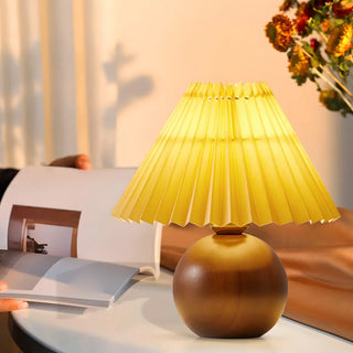 Simple Umbrella Pleated Wooden Globe Base Table Lamp Zawala Image - 3