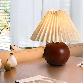 Simple Umbrella Pleated Wooden Globe Base Table Lamp Zawala Image - 4